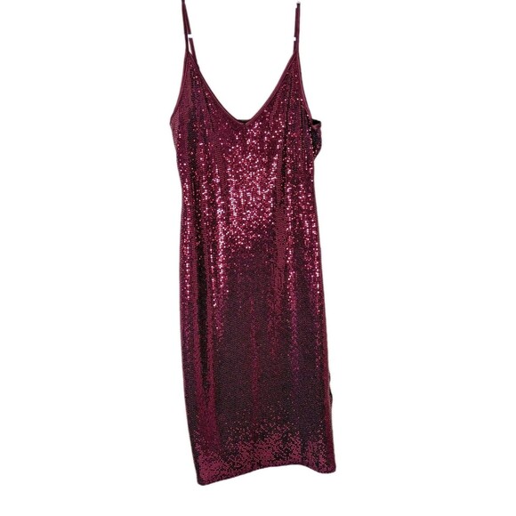 Express Med Burgundy Red Sequin Slip Dress Spaghetti Strap Holiday Party Dress - Picture 1 of 6